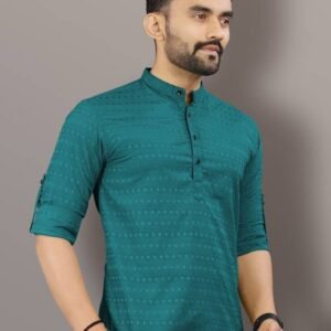 Men Striped Art Silk Straight Kurta (Green)