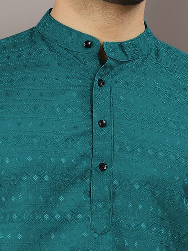 Men Striped Art Silk Straight Kurta (Green) - Image 4
